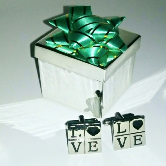 NEW Cufflinks: "L❤VE" - Makes the World Go 'Round! Stainless Steel. w/Gift Box. - Picture 1 of 4